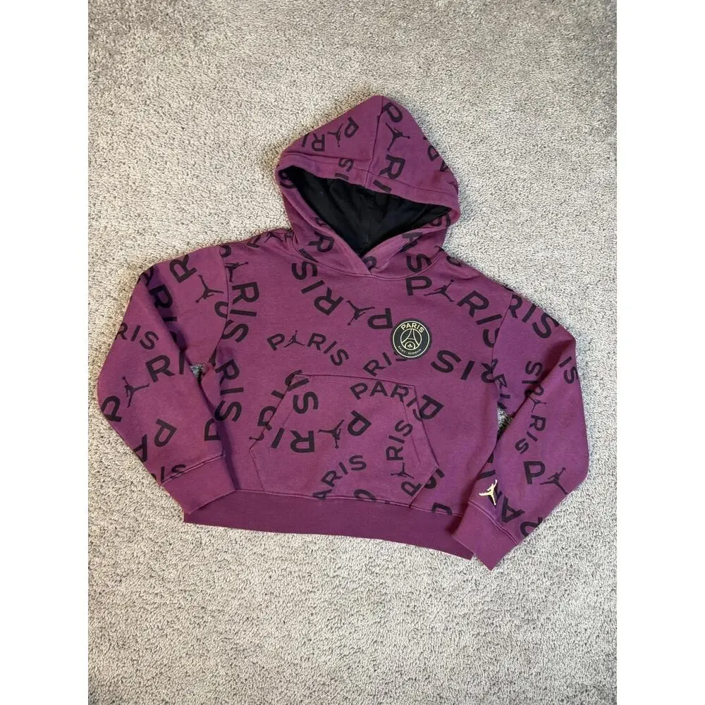 Paris Saint-Germain Hoodie Boys Size L Purple PSG Soccer Nike Jordan Sweatshirt